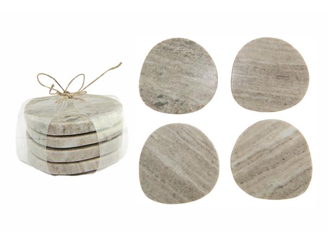 4PC BEIGE MARBLE PEBBLE COASTER  (4X4")